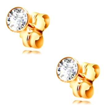Ékszer webáruház elegáns ékszerek  - Arany 585 stekkeres fülbevaló - kerek átlátszó cirkónia foglalatban