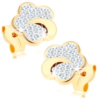 Ékszer webáruház elegáns ékszerek  - Bedugós fülbevaló 375 sárga aranyból - virág Swarovski kristályokkal kirakva