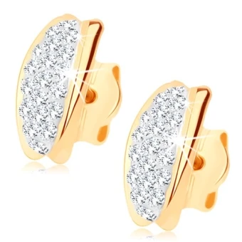 Ékszer webáruház elegáns ékszerek  - Bedugós fülbevaló 9K sárga aranyból - félhold Swarovski kristályokkal kirakva