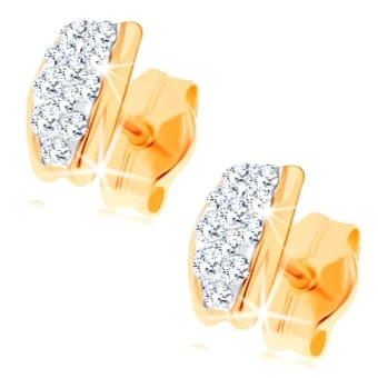 Ékszer webáruház elegáns ékszerek  - Beszúrós fülbevaló 14K sárga aranyból - Swarovski kristályokkal kirakott ív