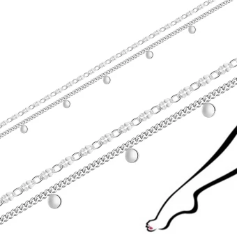 Ékszer webáruház elegáns ékszerek  - Bokalánc szett 925 ezüstből – lapos korongok