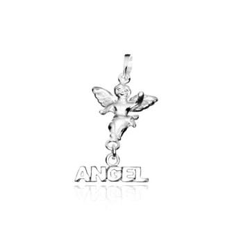 Ékszer webáruház elegáns ékszerek  - Ezüst függő - angyalka ANGEL felirattal