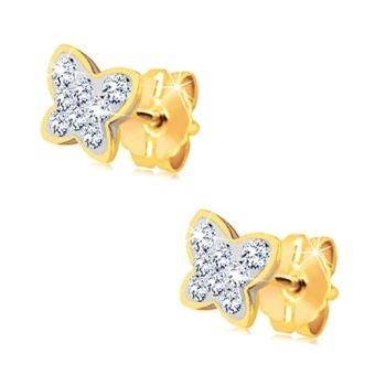 Ékszer webáruház elegáns ékszerek  - Fülbevaló sárga 14K aranyból - lepke Swarovski kristályokkal kirakva