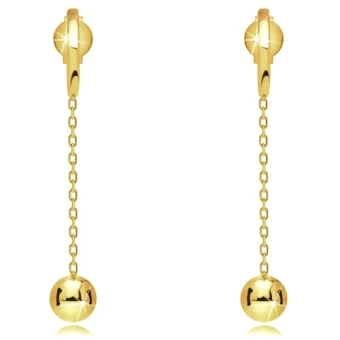 Ékszer webáruház elegáns ékszerek  - Fülbevaló sárga 585 aranyból - láncon függő fényes golyó