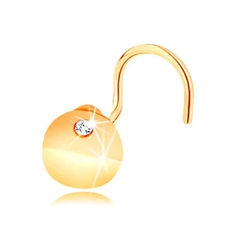Ékszer webáruház elegáns ékszerek  - Hajlított 14K arany orr piercing - karika átlátszó cirkóniával