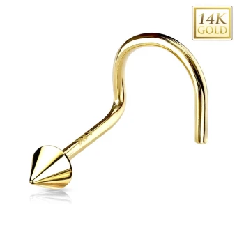 Ékszer webáruház elegáns ékszerek  - Hajlított 14K sárga arany orr piercing - fényes kúp