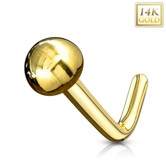 Ékszer webáruház elegáns ékszerek  - Hajlított 585 sárga arany orr piercing - fényes sima félgolyó