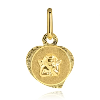 Ékszer webáruház elegáns ékszerek  - Medál 14K aranyból - gravírozott szív körvonal kiemelkedő angyallal