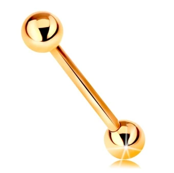 Ékszer webáruház elegáns ékszerek  - Piercing sárga 14K aranyból - barbell két fényes golyóval