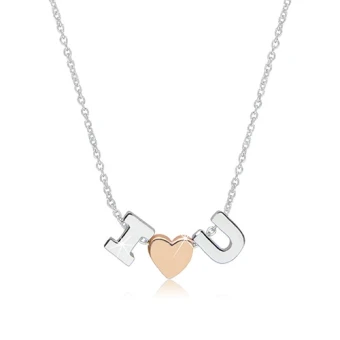Ékszer webáruház elegáns ékszerek  - Ródiumozott 925 ezüst nyaklánc - "I love U" motívum az "I" és "U" betűkből és egy szívből kirakva