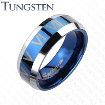 Ékszer webáruház elegáns ékszerek  - Tungsten gyűrű - kék - ezüst