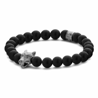 FRANK 1967 férfi achát karkötő Wolf head karkötő FR7FB-0589 - Elegáns ékszer webáruház Budapest