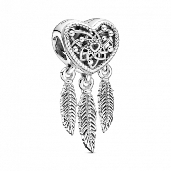 PANDORA Áttört szív és háromtollas álomfogó charm - Elegáns ékszer webáruház Budapest