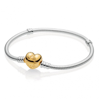 PANDORA Moments aranyozott kígyólánc karkötő szív alakú zárral karkötő 568707C00 - Elegáns ékszer webáruház Budapest