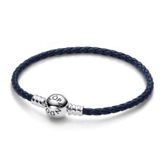 PANDORA Moments kerek kapcsos kék fonott bőr karkötő karkötő 592790C01 - Elegáns ékszer webáruház Budapest