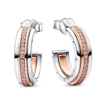 PANDORA Signature aranyozott Kéttónusú logó és pavé karika-fülbevaló fülbevaló 282737C01 - Elegáns ékszer webáruház Budapest