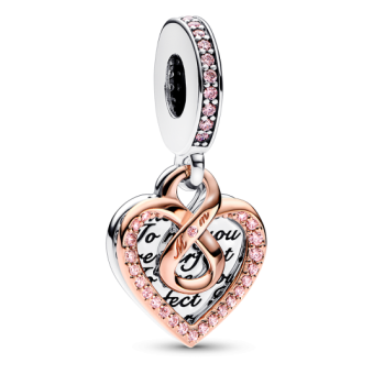 PANDORA aranyozott Kéttónusú végtelenjel szív dupla függő charm - Elegáns ékszer webáruház Budapest