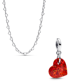 PANDORA ezüst szett lánc és medál Opál szív szett 393334C00+793348C01 - Elegáns ékszer webáruház Budapest
