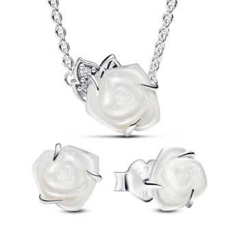 PANDORA szett nyaklánc és fülbevaló White Rose szett 393206C01-45+293209C01 - Elegáns ékszer webáruház Budapest
