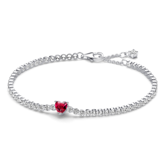 PANDORA tenisz karkötő Csillogó piros szív karkötő 590041C02 - Elegáns ékszer webáruház Budapest