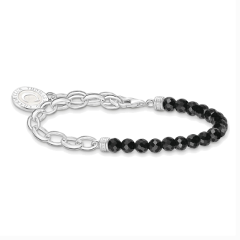 THOMAS SABO Black obsidian beads and disc silver charm karkötő karkötő A2128-148-11 - Elegáns ékszer webáruház Budapest