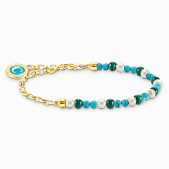 THOMAS SABO báj karkötő Kék gyöngyök és Charmista korongarany karkötő A2130-140-7 - Elegáns ékszer webáruház Budapest