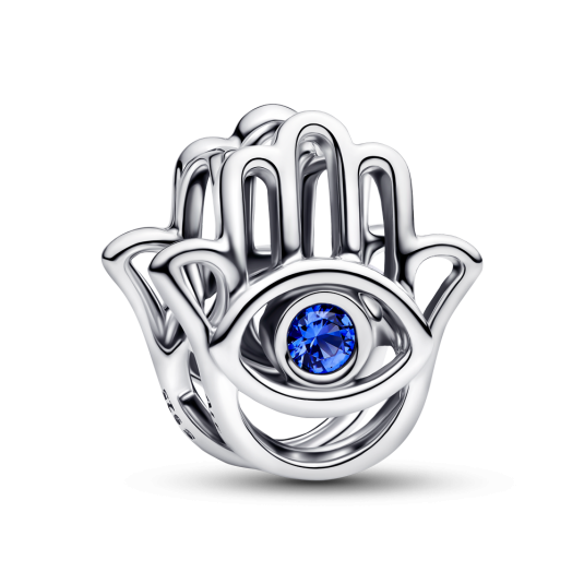 PANDORA ezüst Hamsa charm kéz kék kristályokkal - Elegáns ékszer webáruház Budapest
