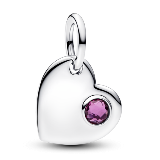 PANDORA gravírozható Szív charm lila kristállyal - Elegáns ékszer webáruház Budapest
