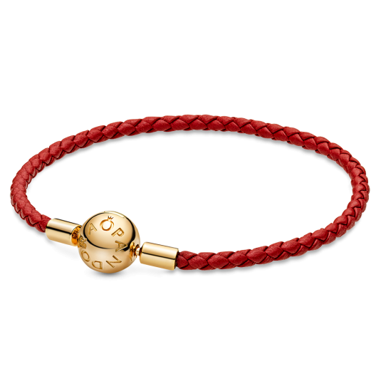 PANDORA piros bőr karkötő aranyozott csattal karkötő 568777C01 - Elegáns ékszer webáruház Budapest