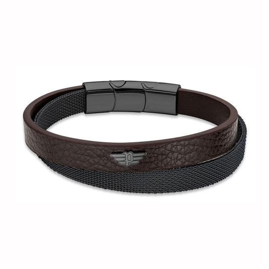 POLICE férfi acél és bőr karkötő vasalatokkal karkötő POPEAGB2119613 - Elegáns ékszer webáruház Budapest