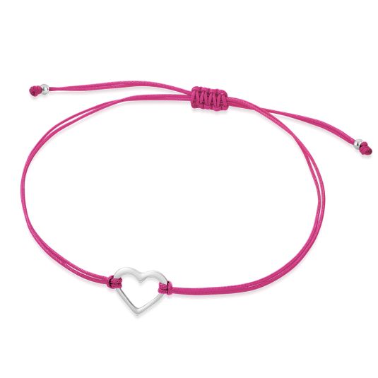 SOFIA ciklámen zsinór ezüst szívvel karkötő WEW0546-L-CYC - Elegáns ékszer webáruház Budapest