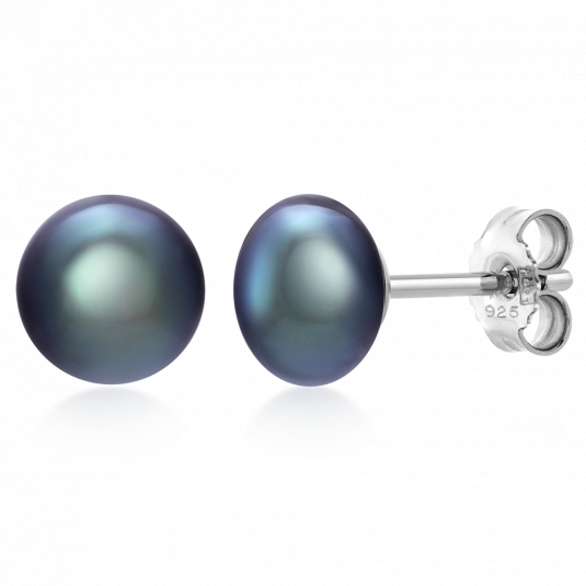 SOFIA ezüst fülbevaló sötét gyöngy fülbevaló WWZAPBUTT-8BL - Elegáns ékszer webáruház Budapest