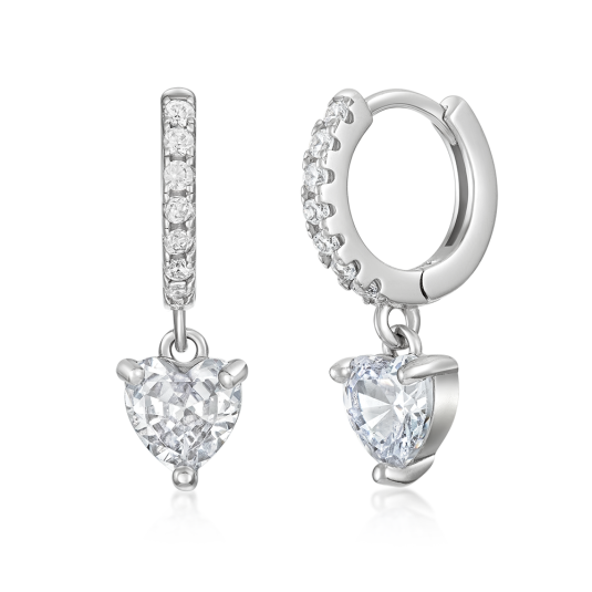 SOFIA ezüst karika fülbevaló szívvel fülbevaló IS029OR007RHWH - Elegáns ékszer webáruház Budapest