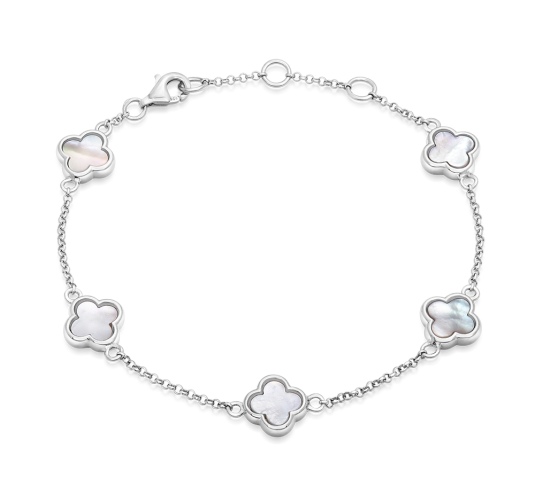 SOFIA ezüst karkötő gyöngyház virágokkal karkötő COBPB110093 - Elegáns ékszer webáruház Budapest