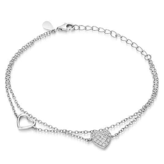 SOFIA ezüst karkötő szívekkel karkötő IS028BR250RHWH - Elegáns ékszer webáruház Budapest