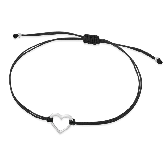 SOFIA fekete csipke ezüst szívvel karkötő WEW0546-M-BL - Elegáns ékszer webáruház Budapest