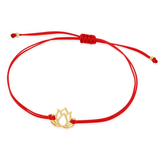 SOFIA piros zsinór aranyozott lótuszvirággal karkötő WEW0802-D-REDYG - Elegáns ékszer webáruház Budapest