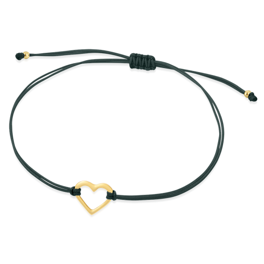SOFIA sötétzöld zsinór aranyozott szívvel karkötő WEW0546-M-EMEYG - Elegáns ékszer webáruház Budapest