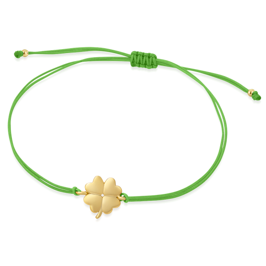 SOFIA zöld zsinór aranyozott négylevelű lóherével karkötő WEW0803-D-GREYG - Elegáns ékszer webáruház Budapest