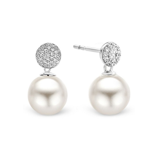 TI SENTO ezüst fülbevaló cirkóniákkal és gyönggyel fülbevaló 7721PW - Elegáns ékszer webáruház Budapest